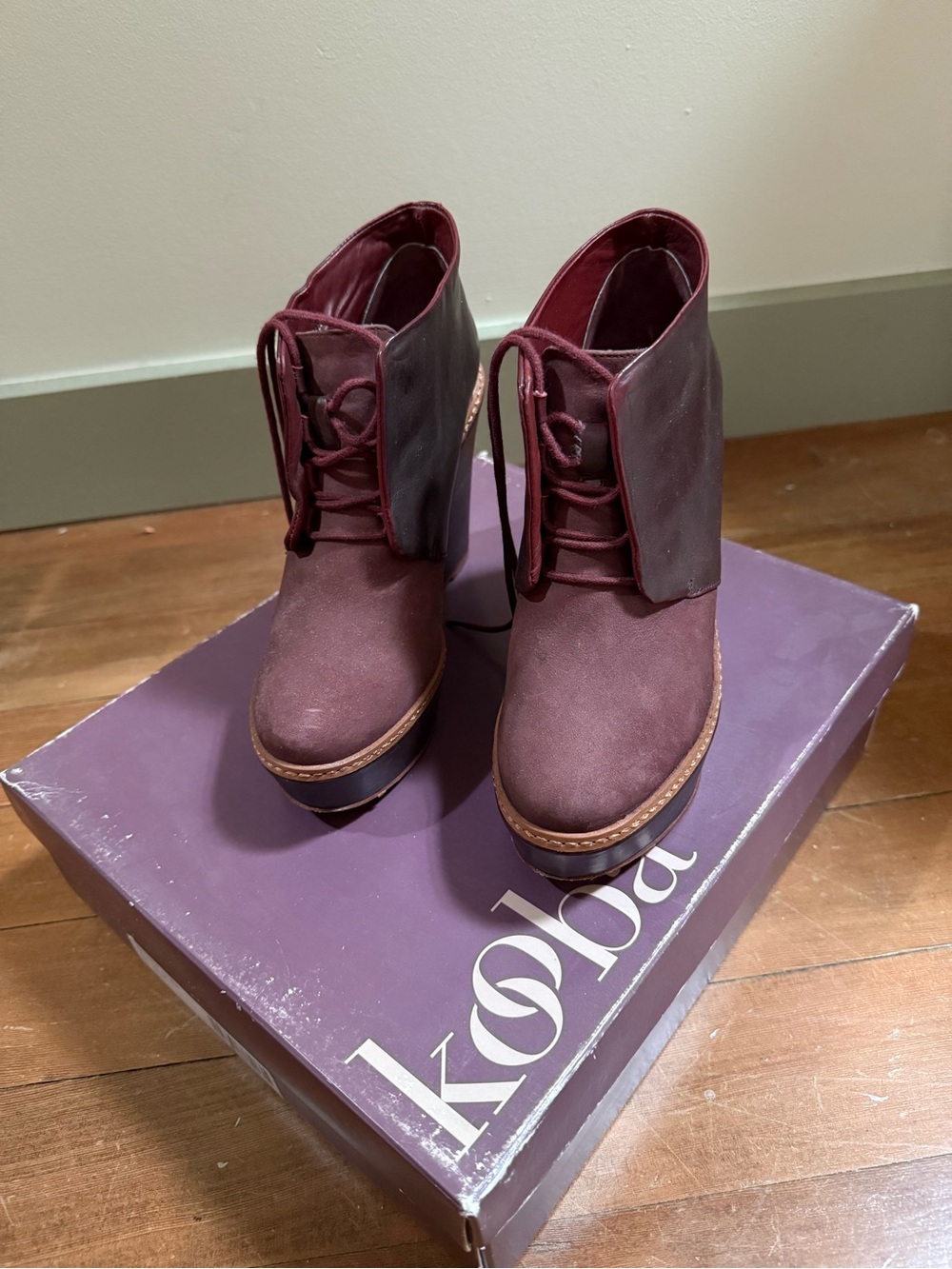 Kooba Burgundy Lace-Up Platform Ankle Boots